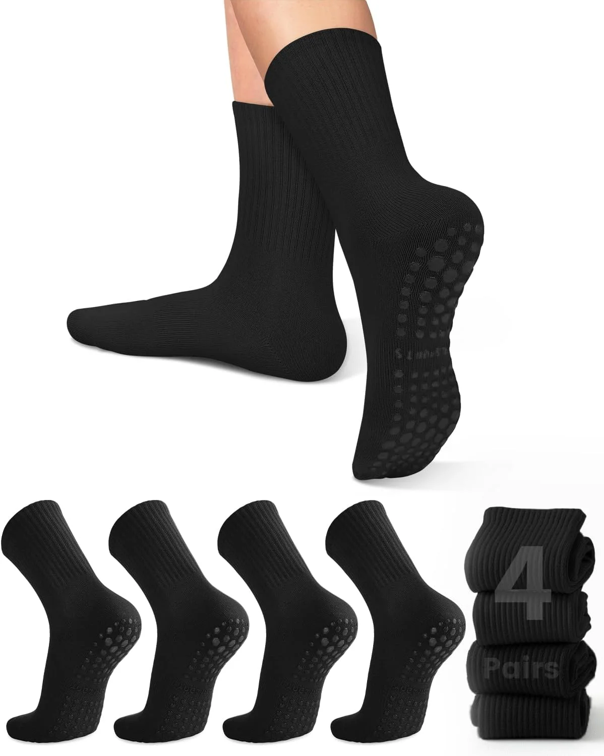 Grip Sock Yoga - 4 أزواج من جوارب اليوغا النسائية،