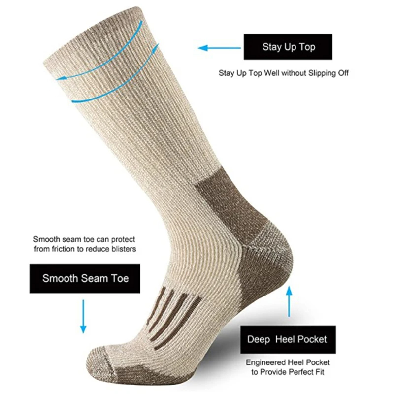 جوارب صوف 80٪ دافئة وسميكة للم - مراجعة Wool Hiking Sock وسعره