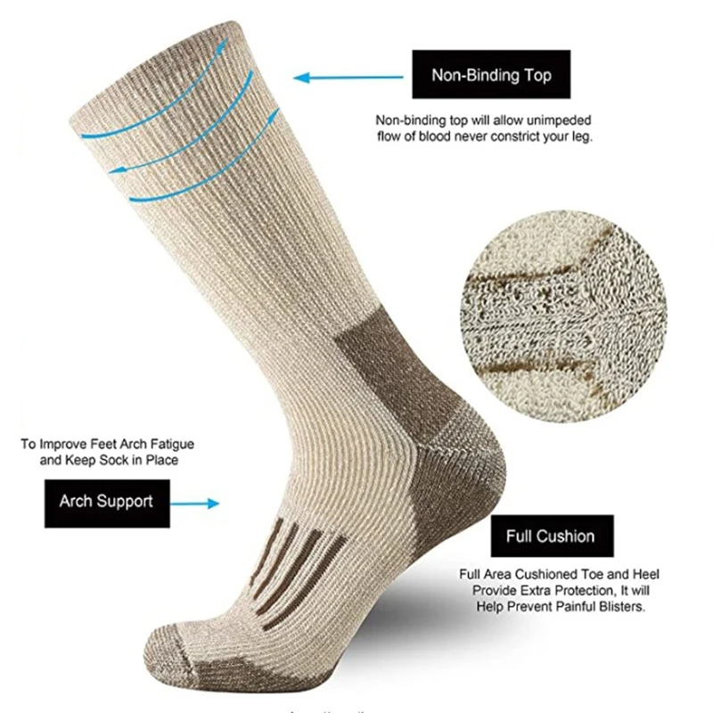 جوارب صوف 80٪ دافئة وسميكة للم - مراجعة Wool Hiking Sock وسعره