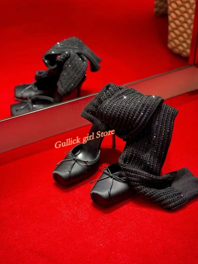 أحذية نسائية حمراء محبوكة بمقد - مراجعة Knee High Sock Women وسعره